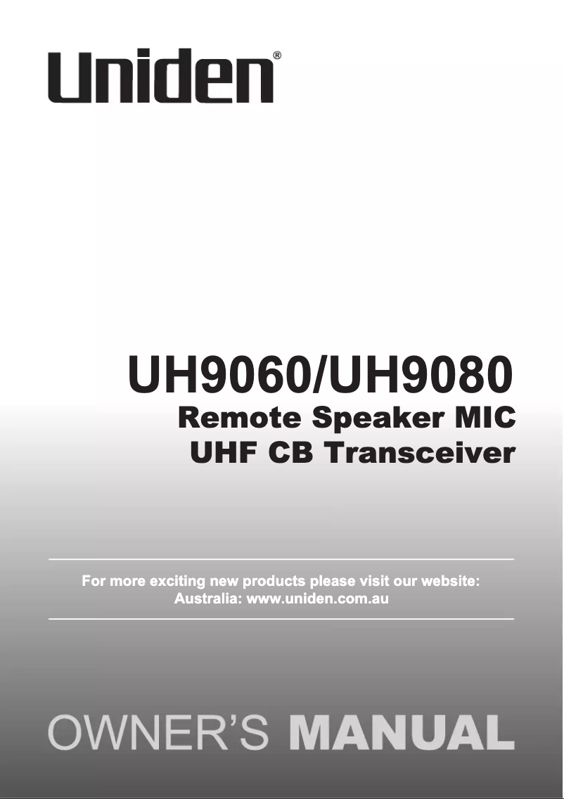 Page n°1 - Manuel utilisateur Uniden UH9080