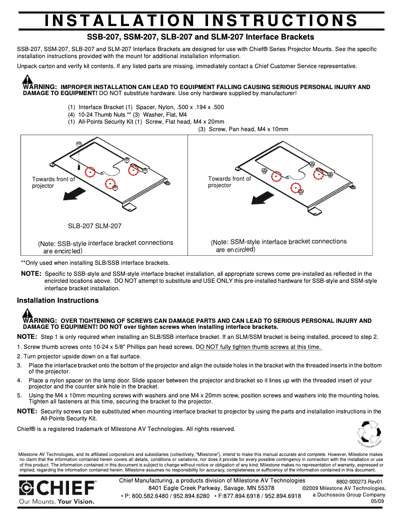 Page n°1 - Manuel utilisateur Chief SLM207