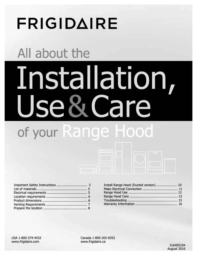 Page 1 of the manual Installation Guide Frigidaire FHWC3650RS