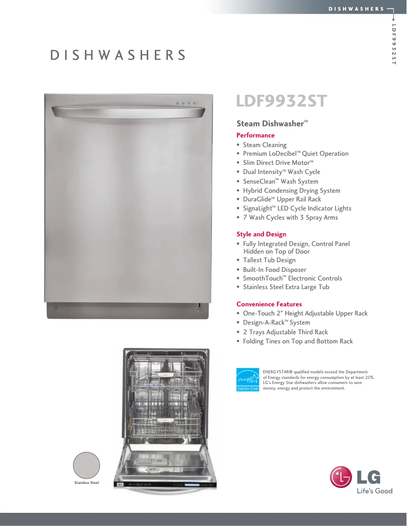 Page 1 de la notice Fiche technique LG LDF9932ST