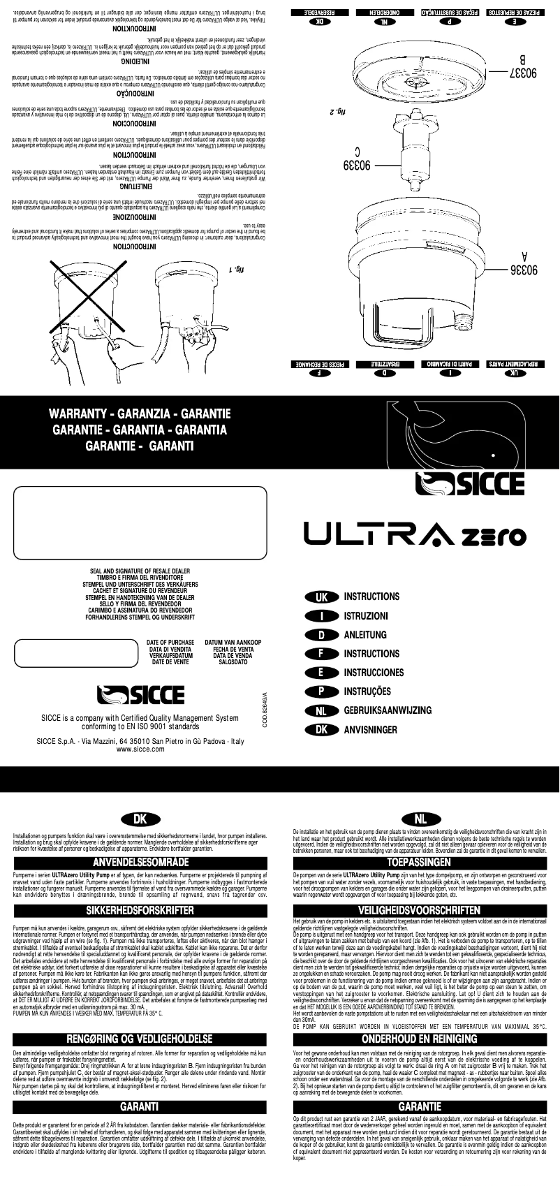 Page 1 de la notice Manuel utilisateur Sicce Ultra Zero