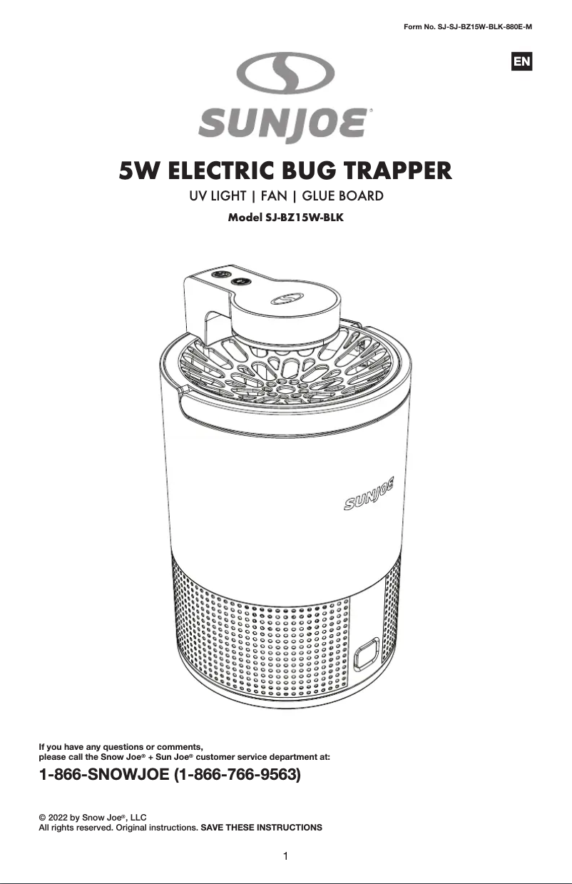 Page n°1 - Manuel utilisateur Sun Joe SJ-BZ15W-WHT