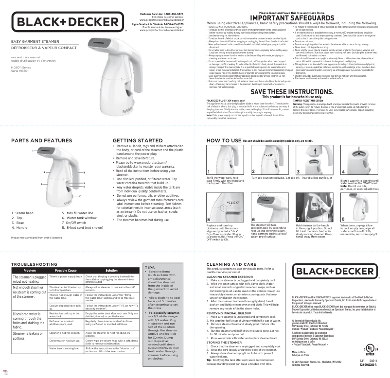 Page n°1 - Manuel utilisateur Black & Decker HGS011F