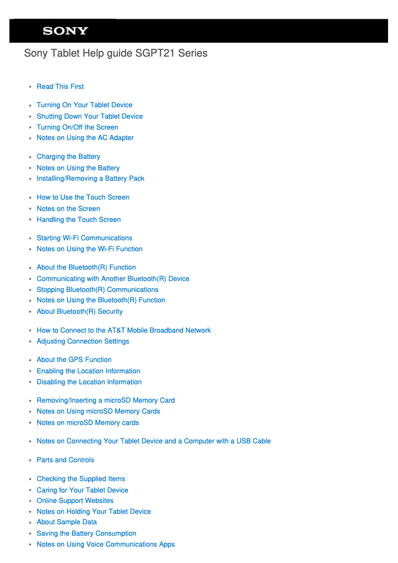 Page 1 de la notice Manuel utilisateur Sony Tablet S SGPT21