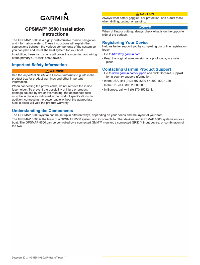 Page n°1 - Guide d'installation Garmin GPSMAP 8530