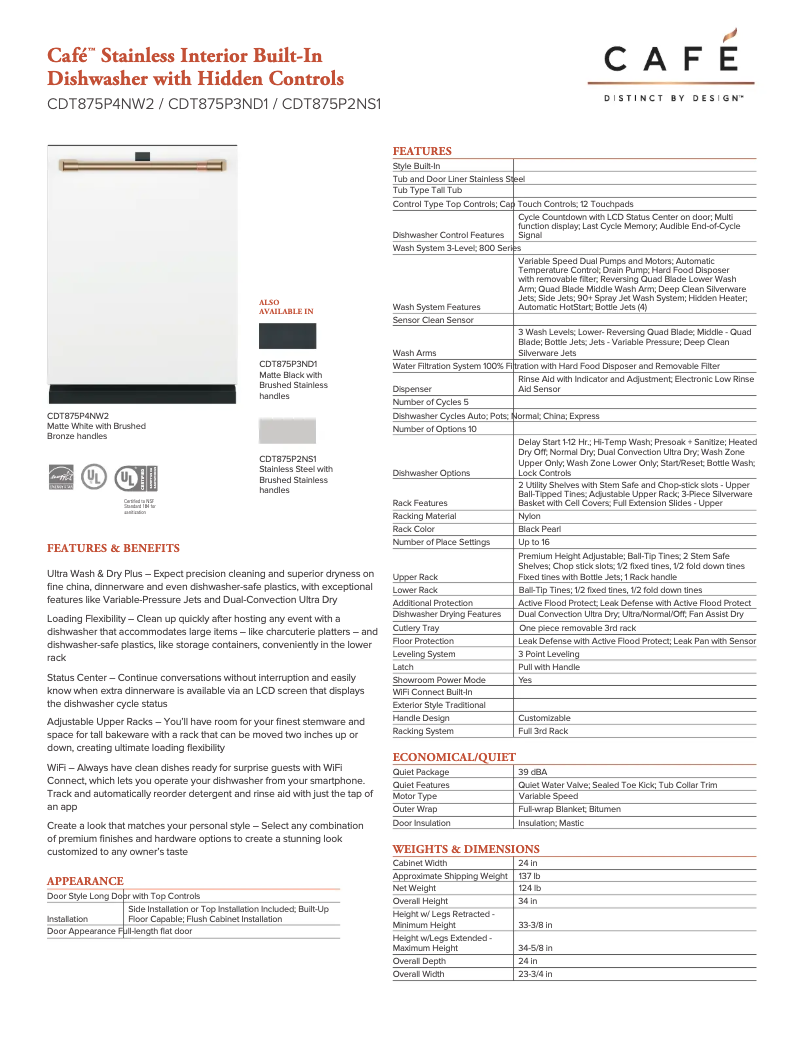 Page n°1 - Fiche technique GE CDT875P2NS1