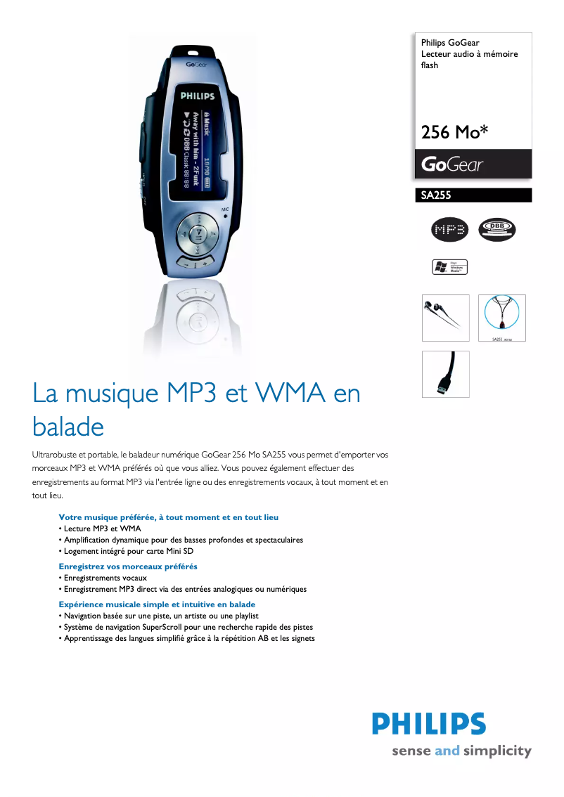 Page n°1 - Fiche technique Philips GoGear SA255