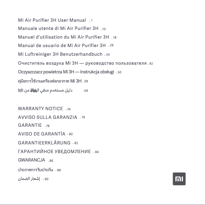 Page 1 de la notice Manuel utilisateur Xiaomi Mi Air Purifier 3H