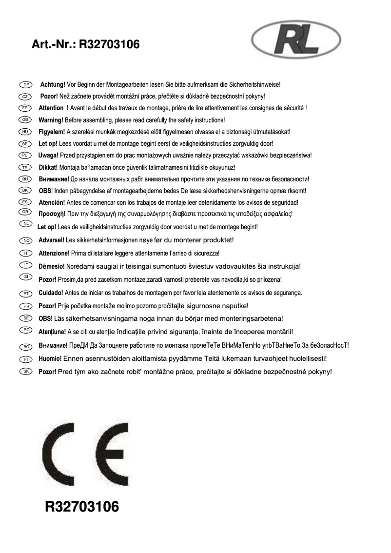 Page n°1 - Manuel utilisateur Trio Lighting Prater