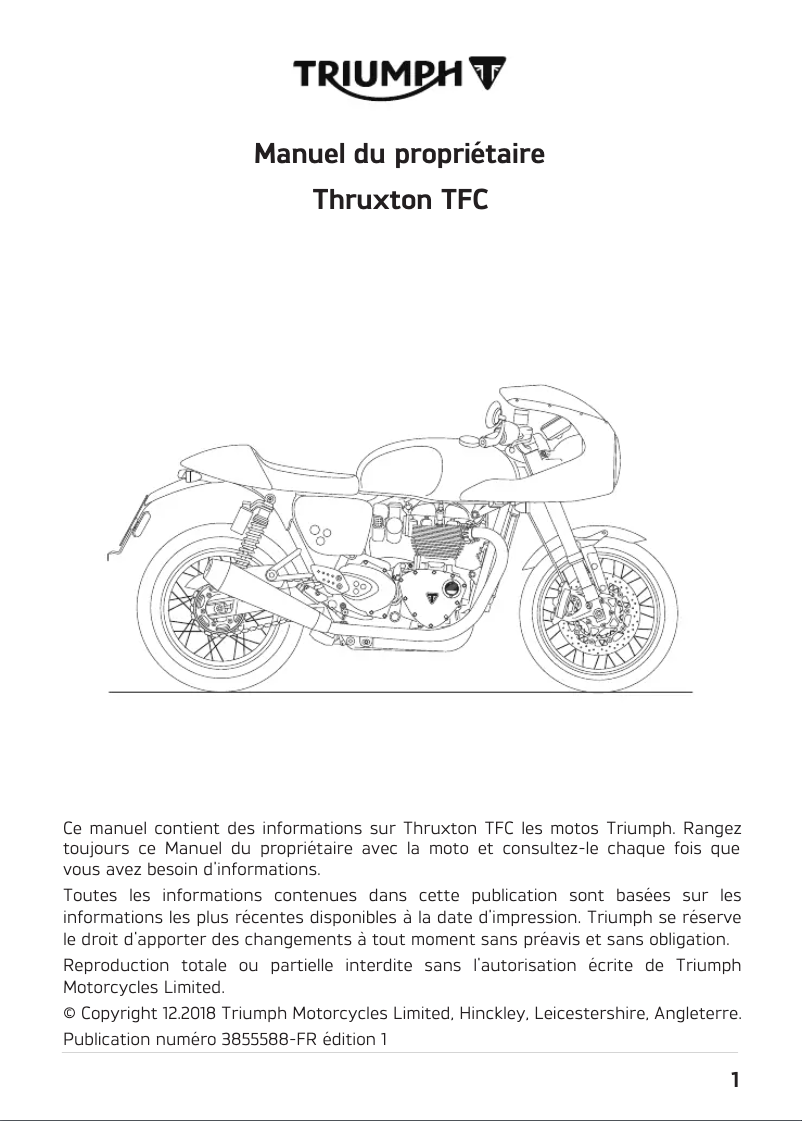 Page 1 de la notice Manuel utilisateur Triumph Thruxton TFC