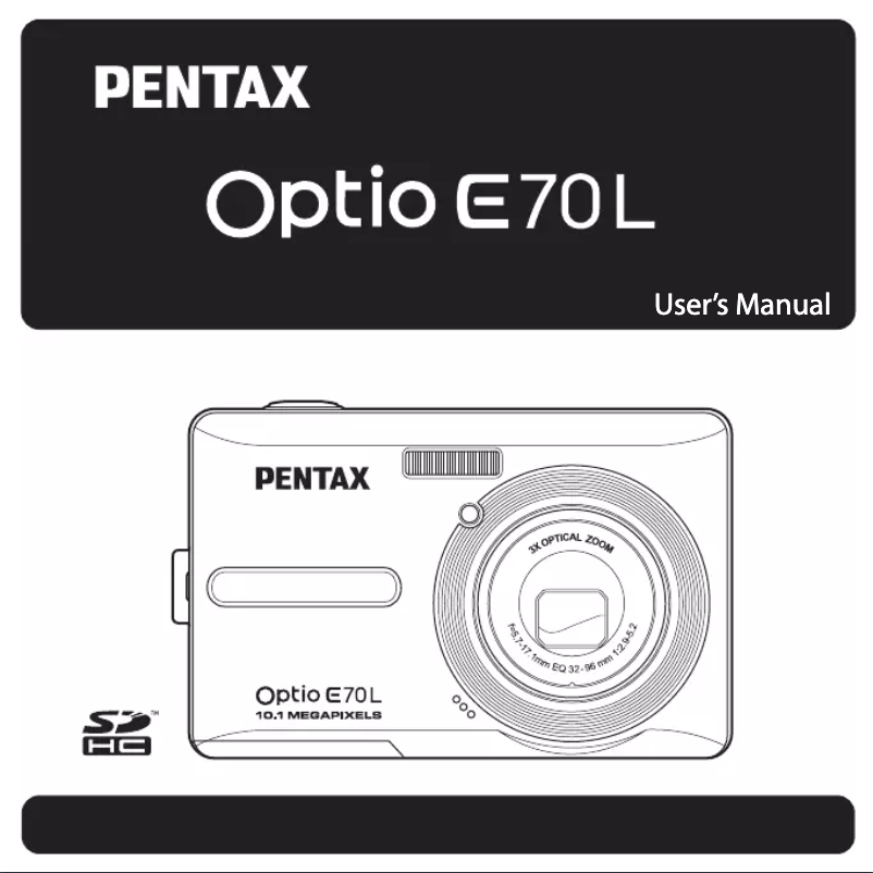 Page 1 de la notice Manuel utilisateur Pentax Optio E70L