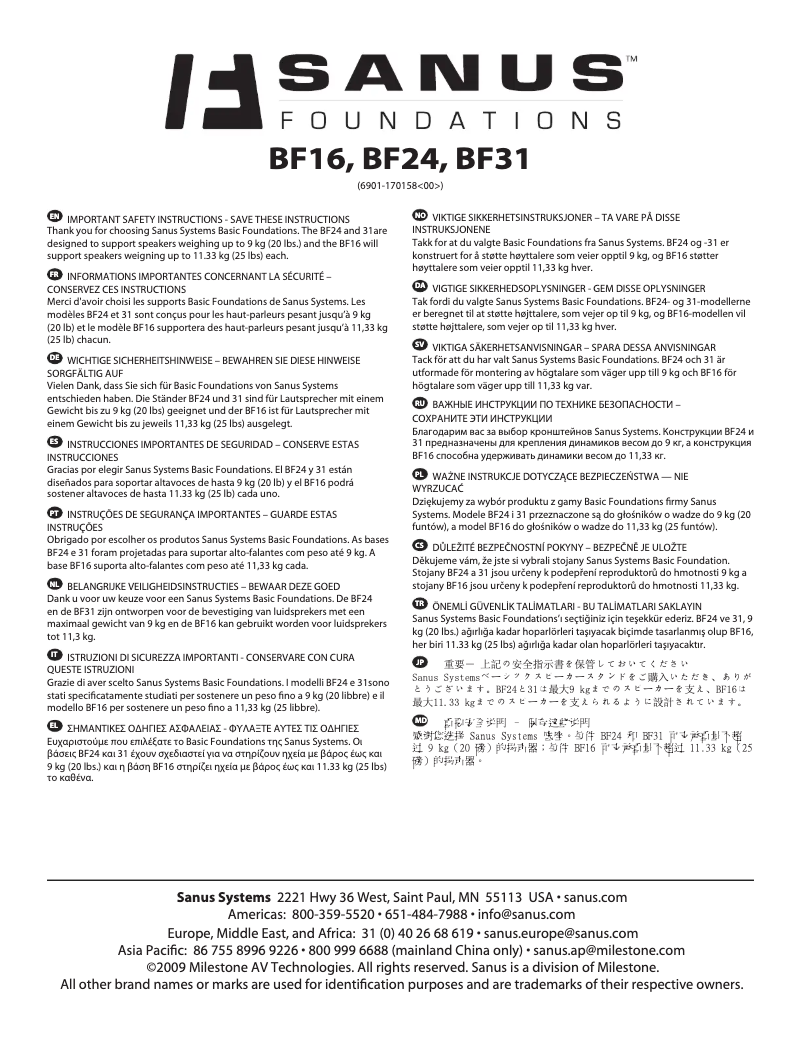 Page n°1 - Manuel utilisateur Sanus BF16