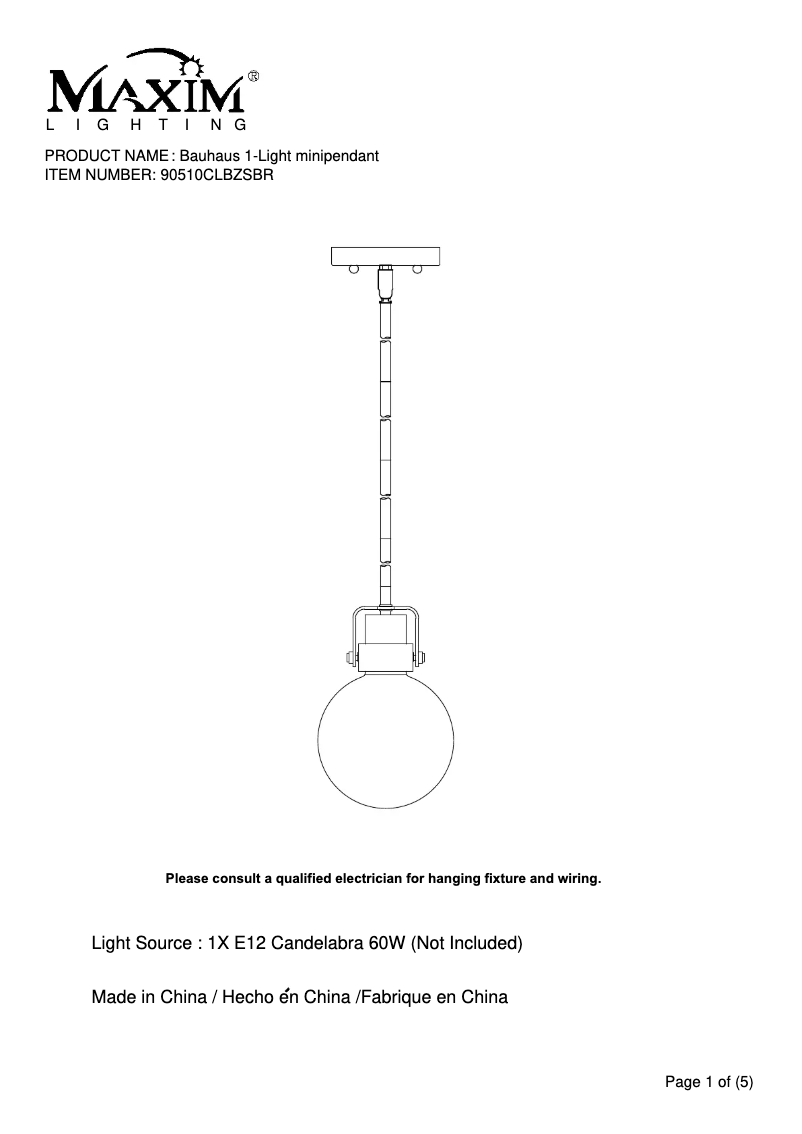 Page n°1 - Manuel utilisateur Maxim Bauhaus 90510CLBZSBR
