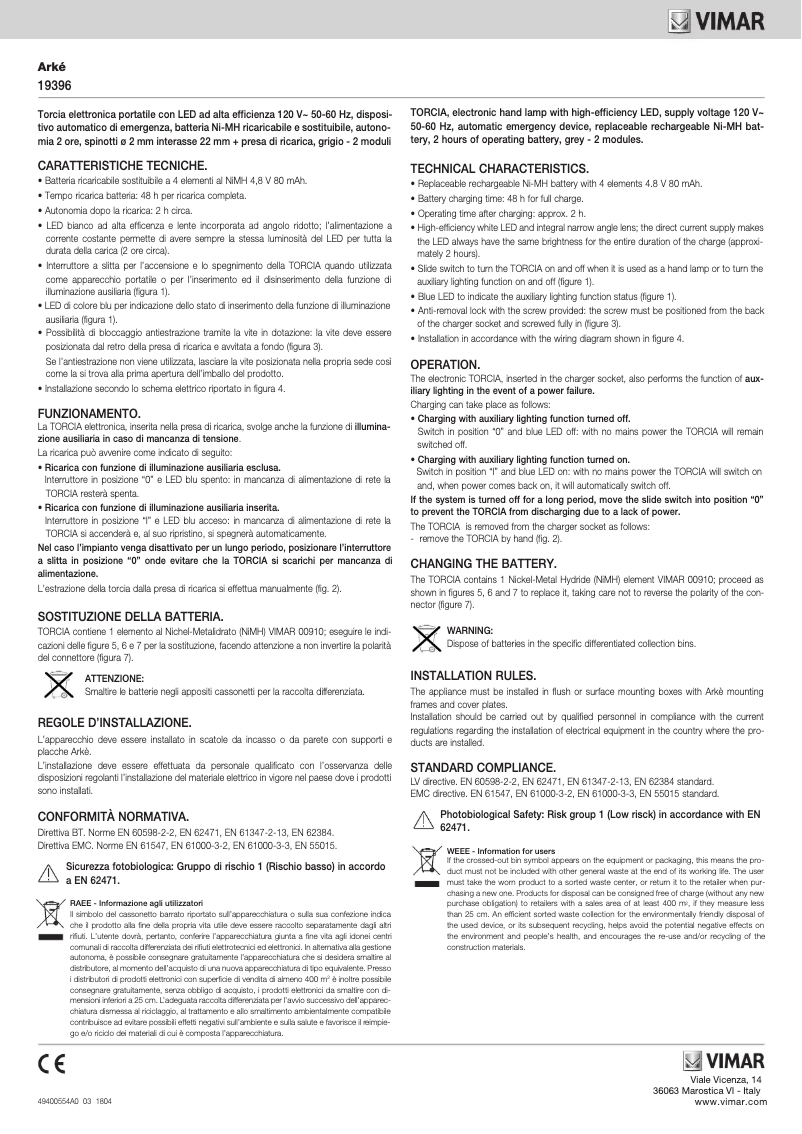 Page 1 de la notice Manuel utilisateur Vimar 19396.M