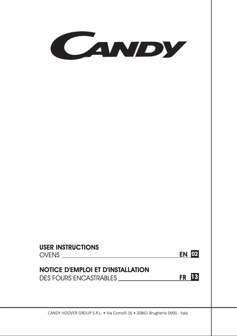 Page n°1 - Manuel utilisateur Candy FCP812X/E