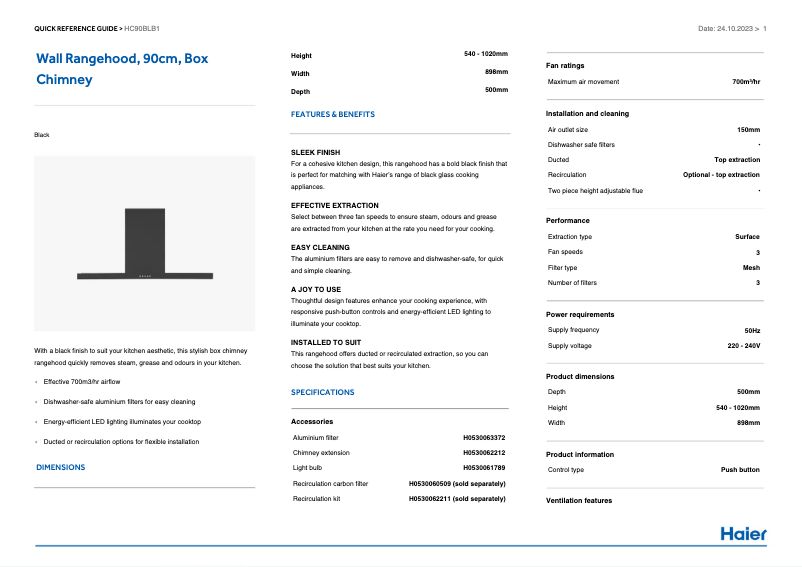 Page n°1 - Manuel utilisateur Haier HC90BLB1