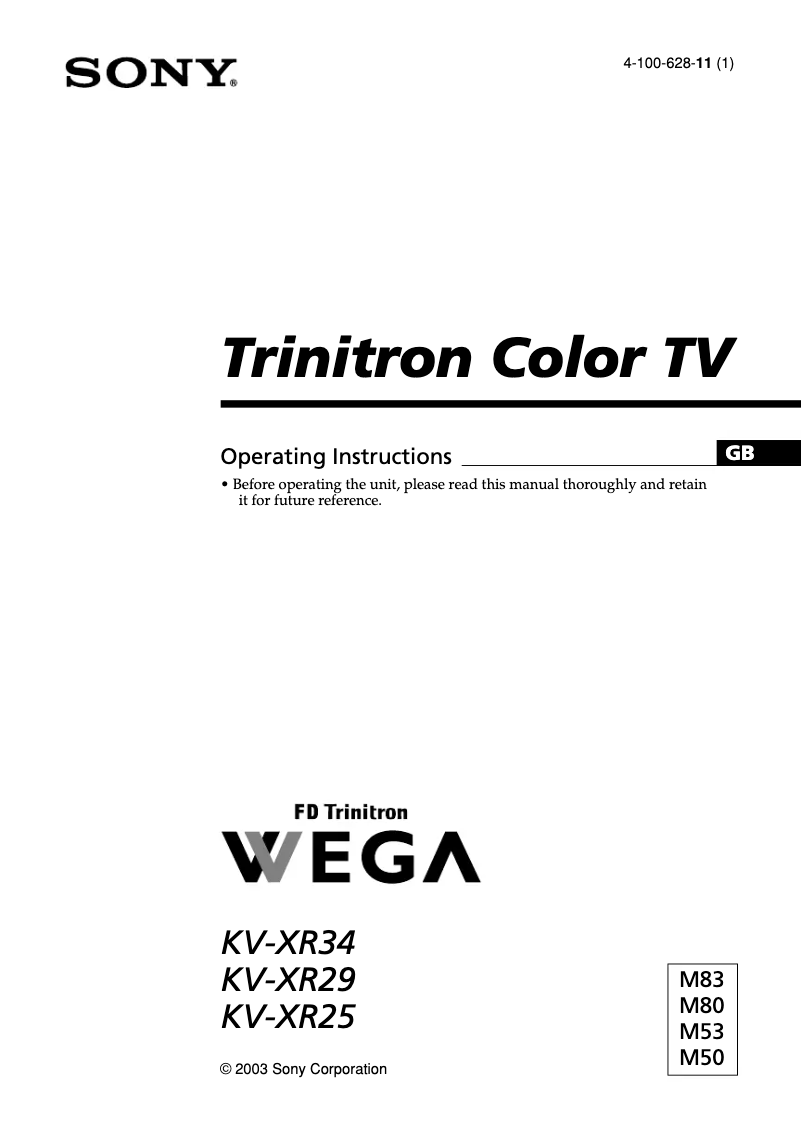 Page 1 de la notice Manuel utilisateur Sony KV-XR34M50