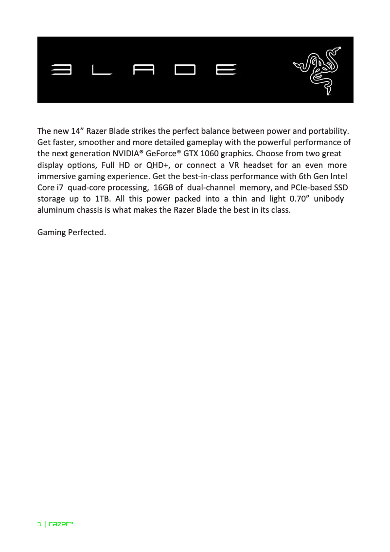 Imagen de la primera página del manual del dispositivo Blade