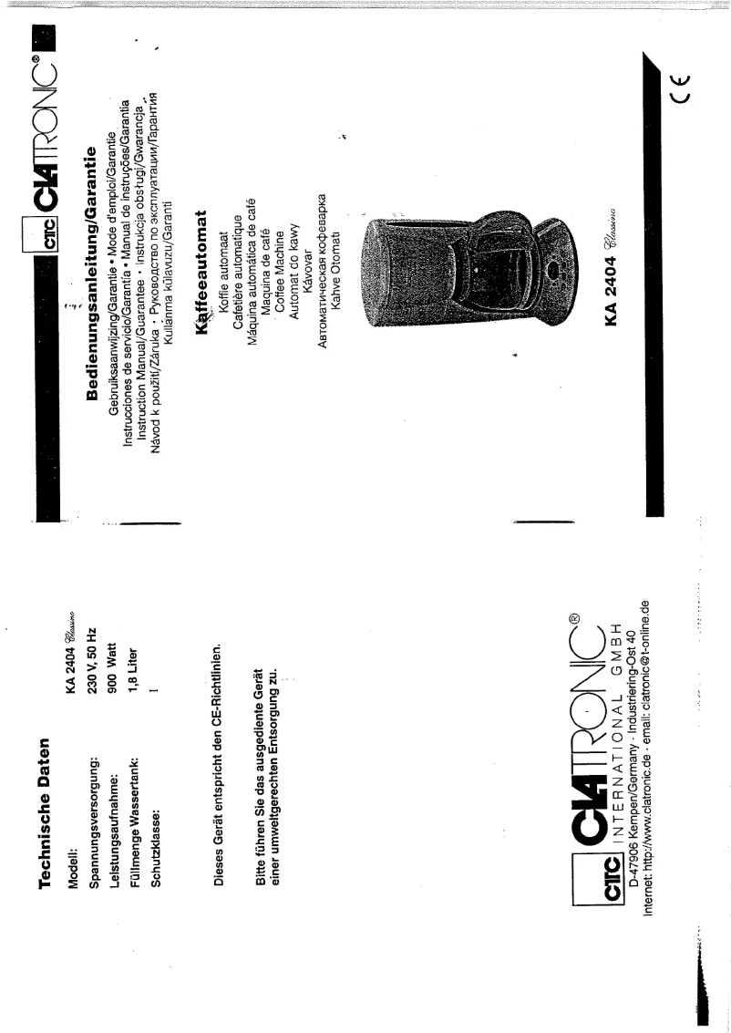 Page 1 de la notice Manuel utilisateur Clatronic KA 2404