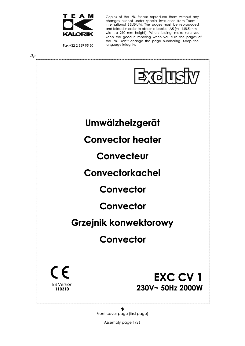 Page 1 de la notice Manuel utilisateur Kalorik EXC CV 1