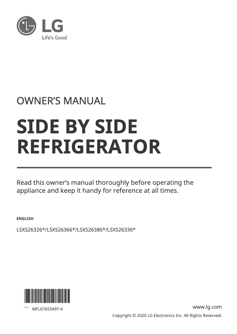 Page 1 de la notice Manuel utilisateur LG LSXS26326S