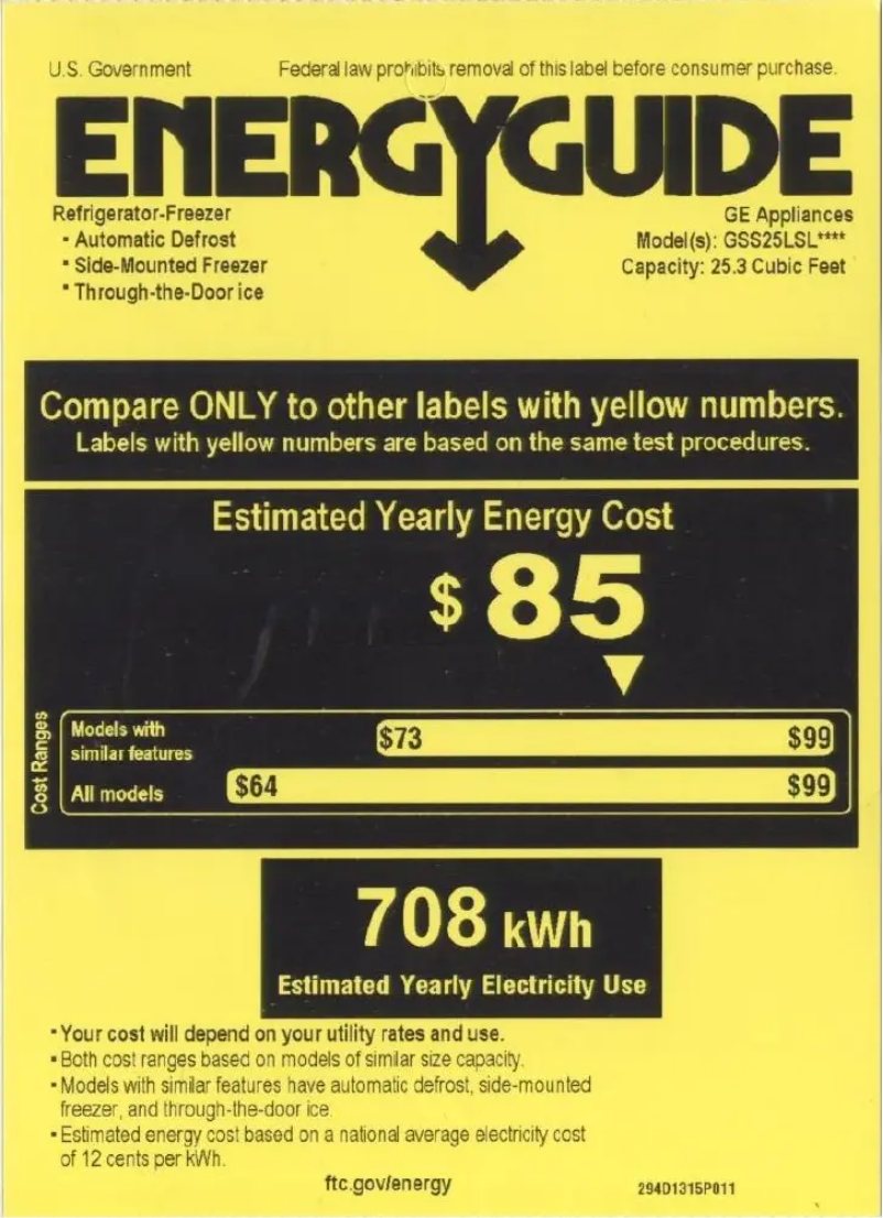 Page 1 de la notice Label énergétique GE GSS25LSLSS