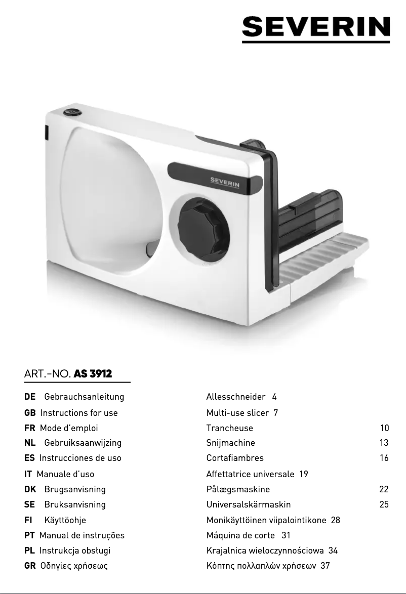Page 1 de la notice Manuel utilisateur Severin AS 3912