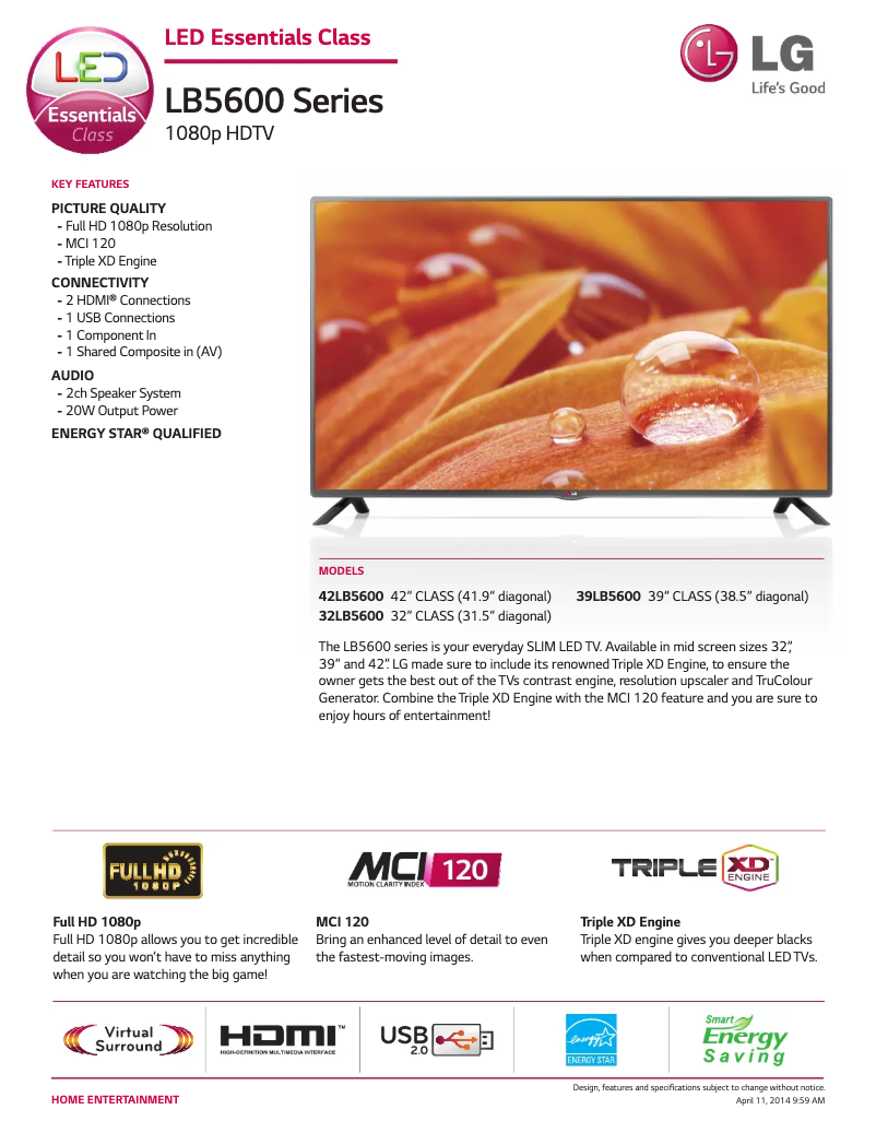 Página 1 del manual Ficha técnica LG 32LB5600