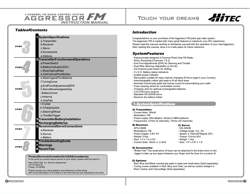 Page 1 de la notice Manuel utilisateur Hitec Aggressor FM