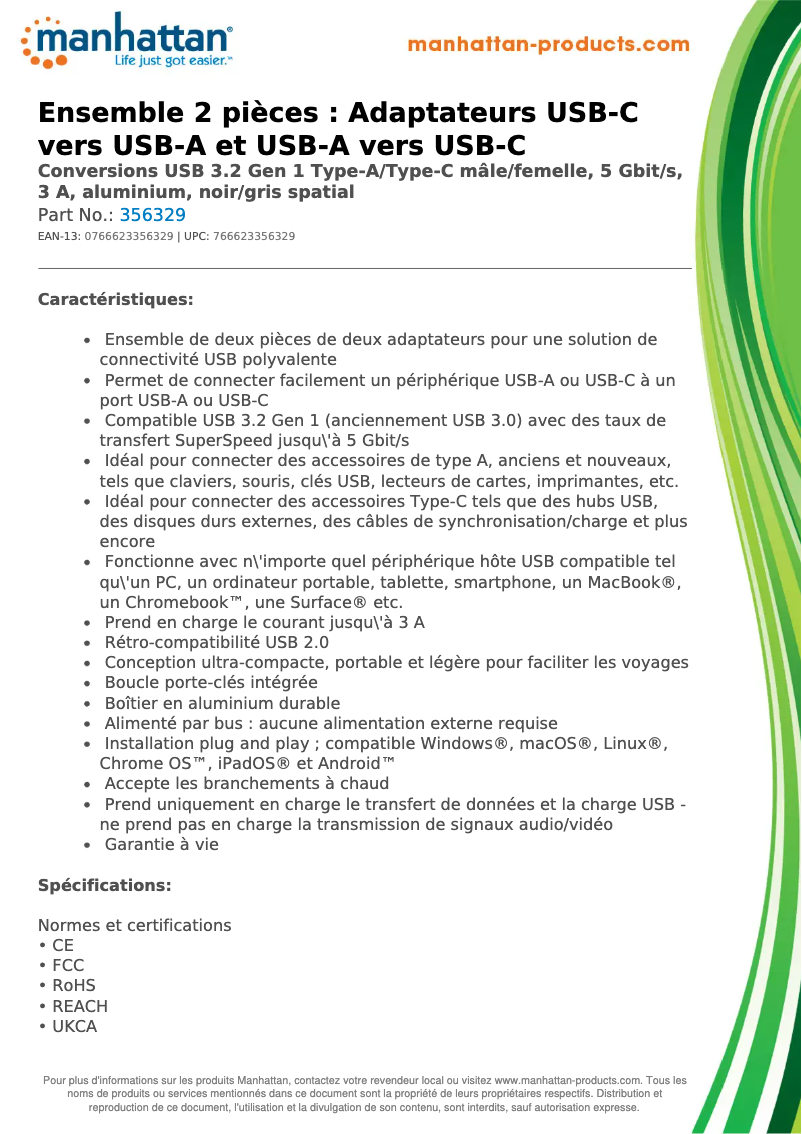 Page 1 de la notice Manuel utilisateur Manhattan 356329