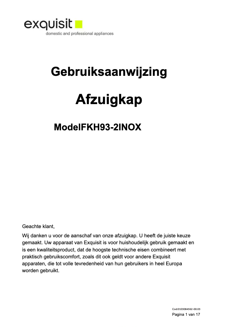Page 1 de la notice Manuel utilisateur Exquisit FKH93-2INOX