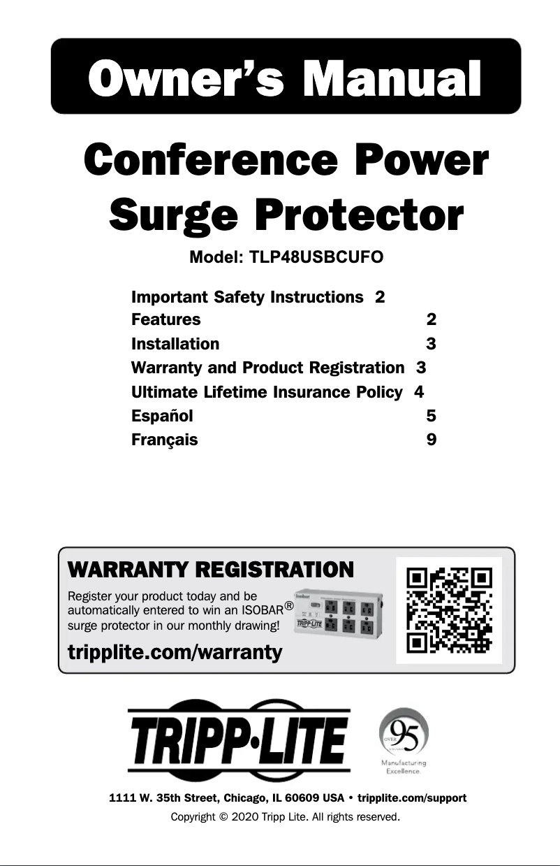 Page 1 de la notice Manuel utilisateur Tripp Lite Protect It! TLP48USBCUFO