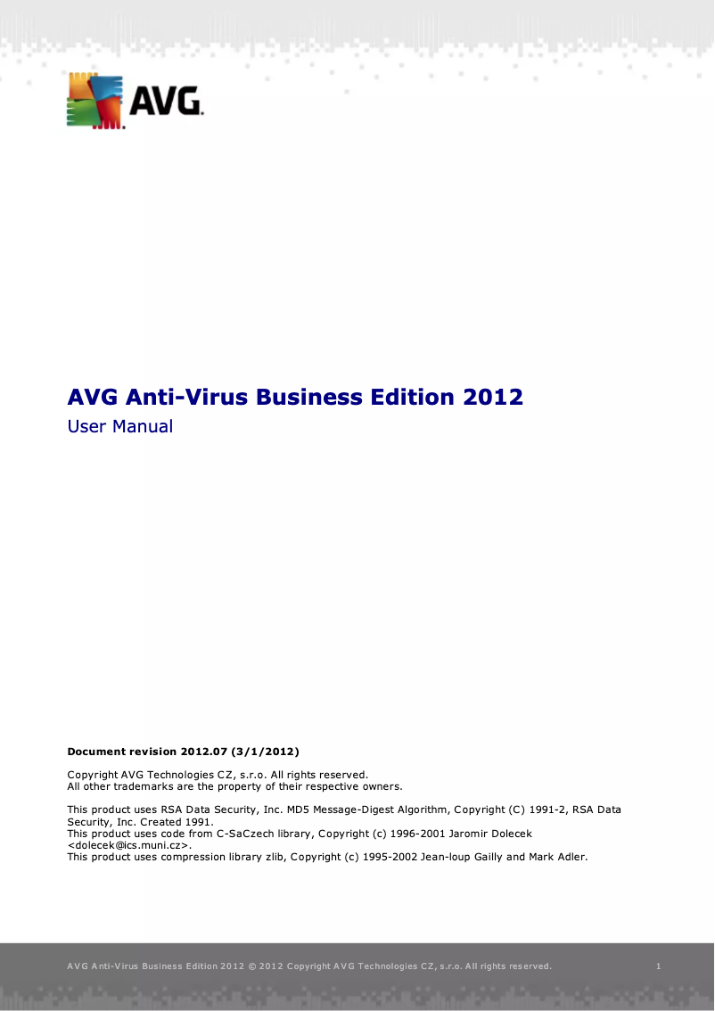 Página 1 del manual Manual de usuario AVG AntiVirus Business Edition (2012)