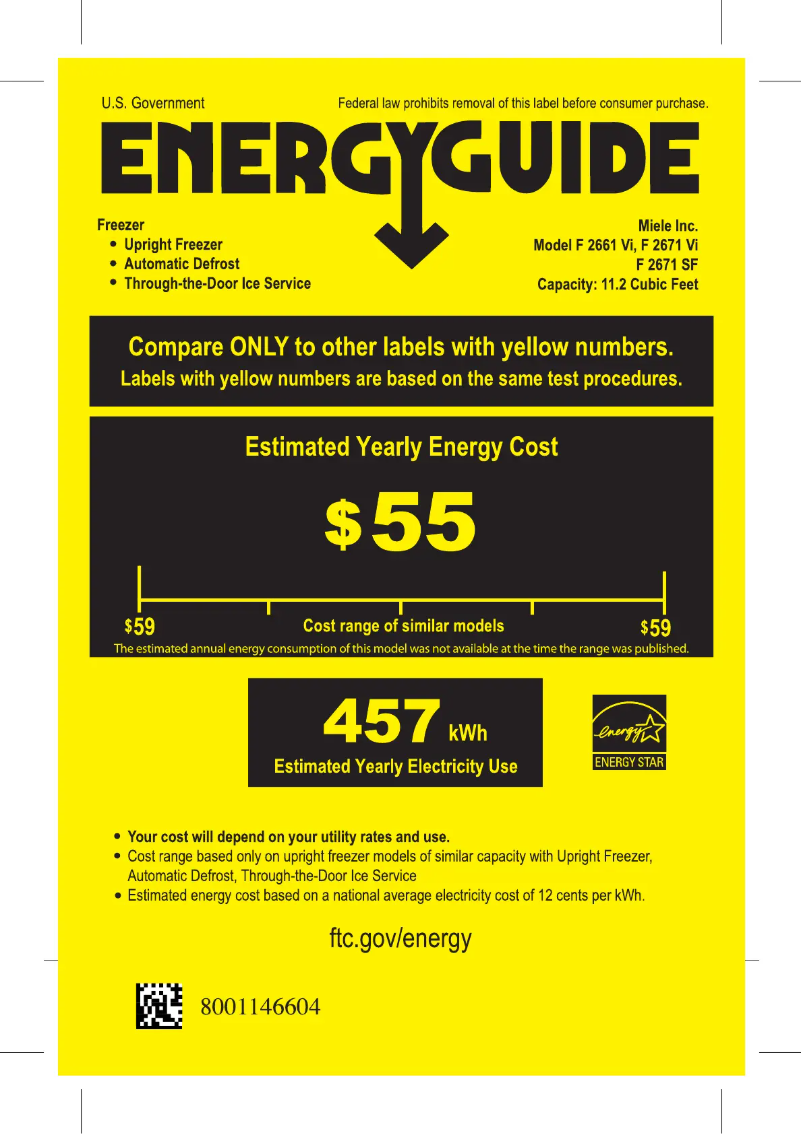 Page 1 de la notice Label énergétique Miele F 2671 Vi