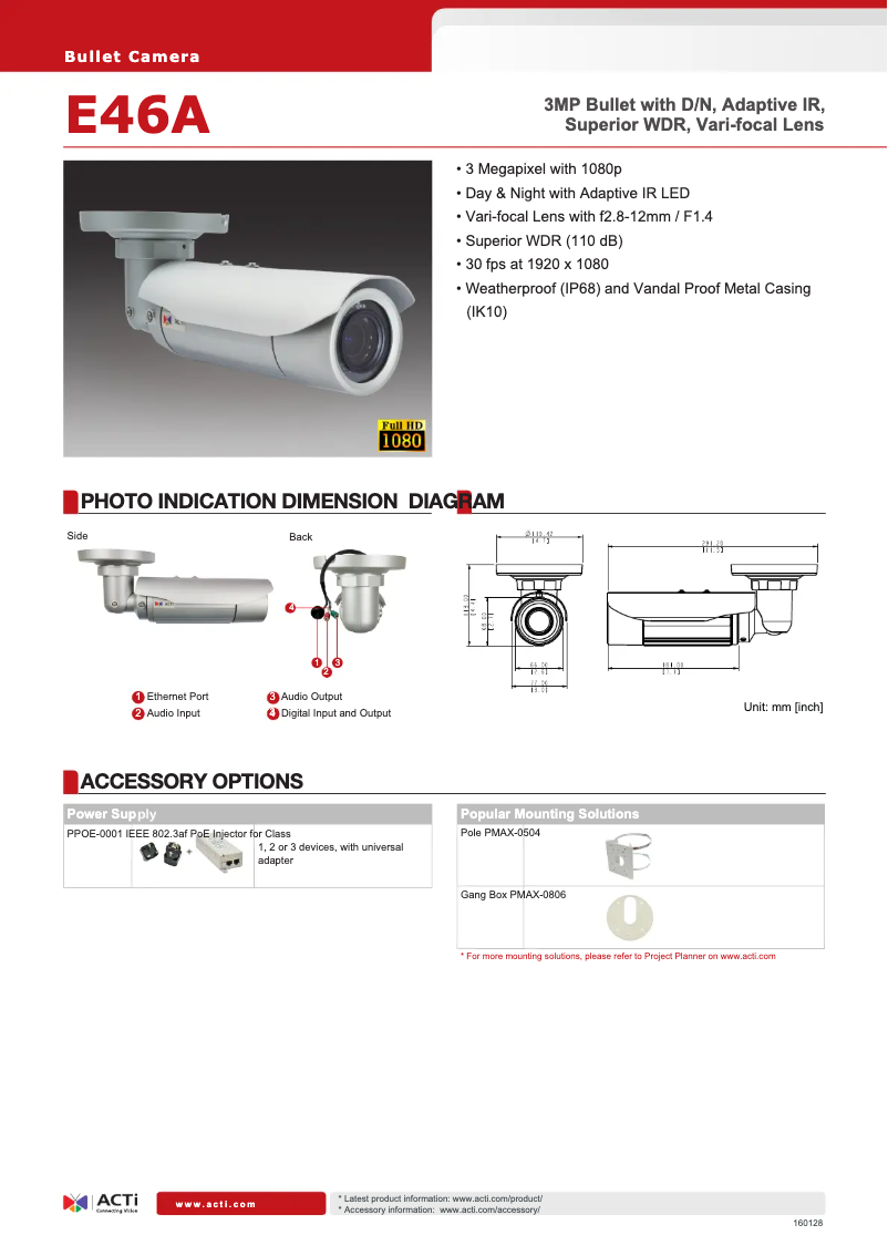 Page 1 de la notice Fiche technique ACTi E46A