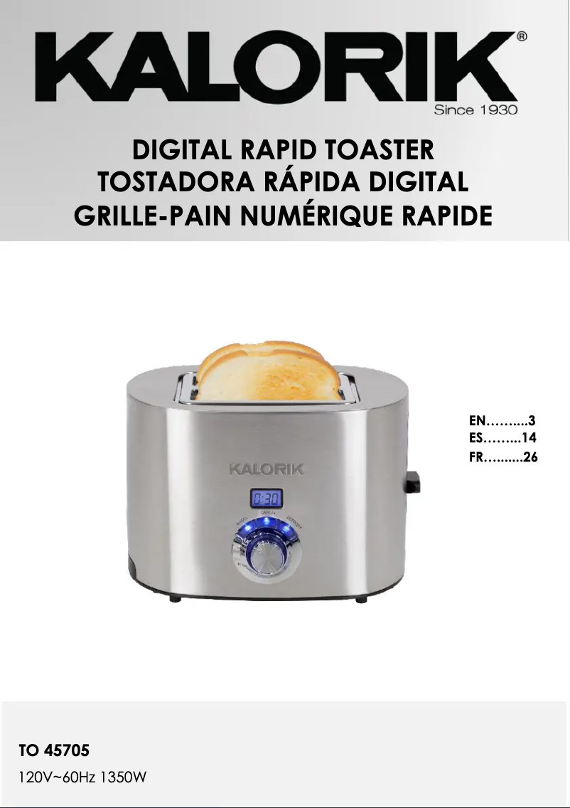 Page 1 de la notice Manuel utilisateur Kalorik TO 45705