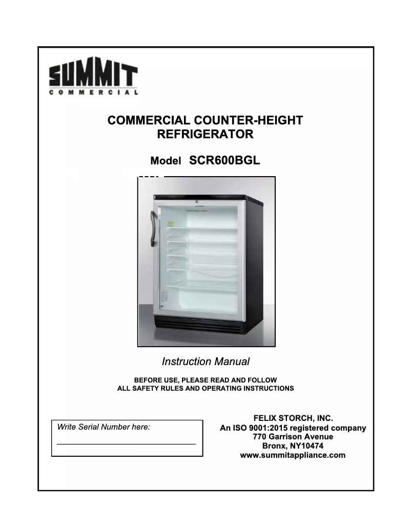 Page n°1 - Manuel utilisateur Accucold SCR600GLADA