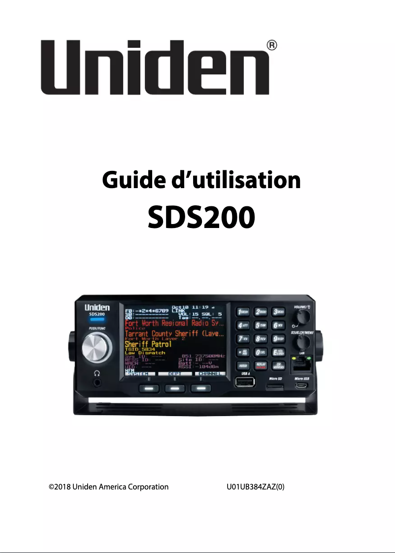 Page 1 of the manual User Manual Uniden SDS200