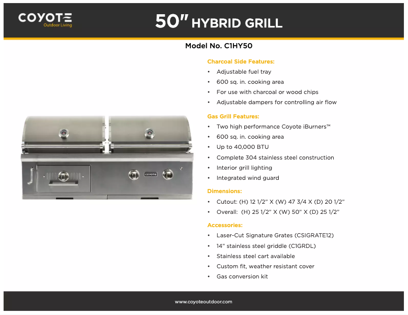 Page 1 de la notice Fiche technique Coyote C1HY50LP