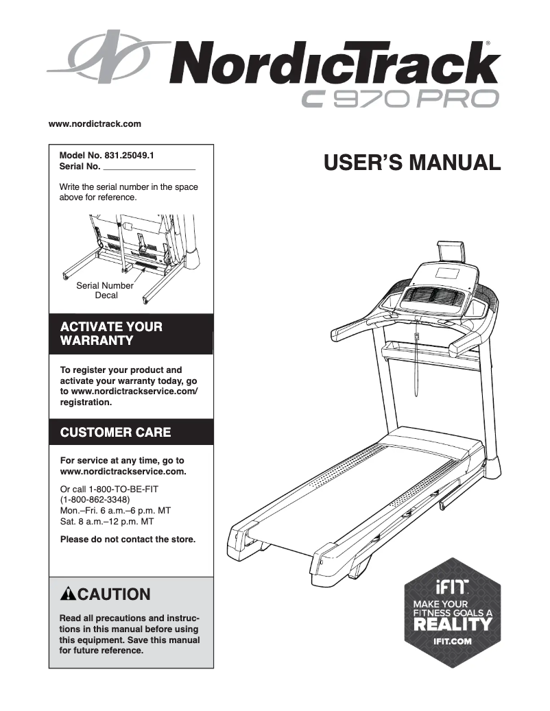 Page n°1 - Manuel utilisateur NordicTrack C970 Pro
