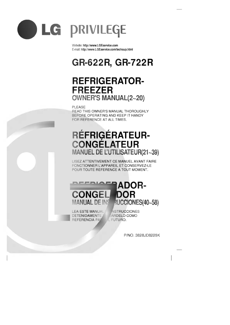 Page 1 de la notice Manuel utilisateur LG GR-722R