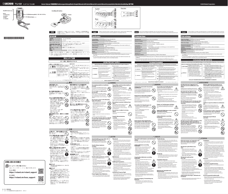 Page n°1 - Manuel utilisateur Boss TU-02