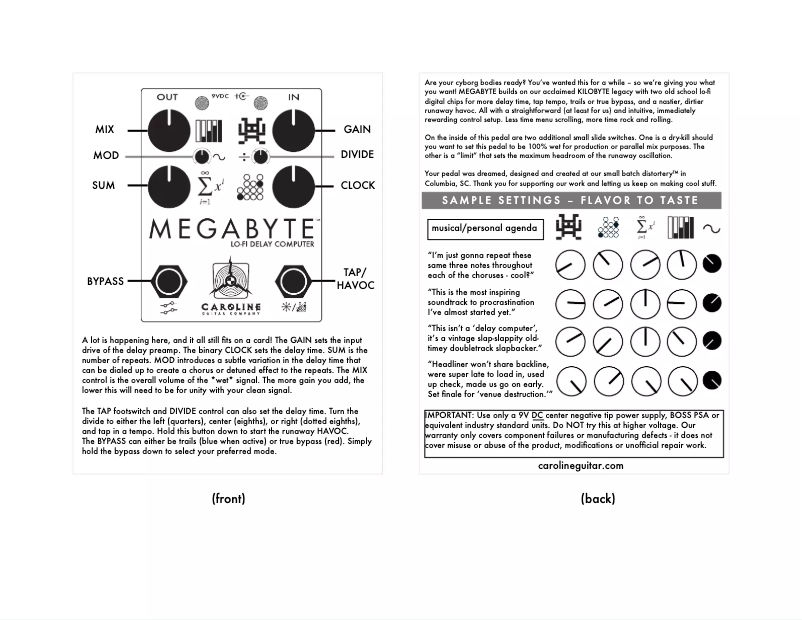 Page 1 de la notice Manuel utilisateur Caroline Megabyte