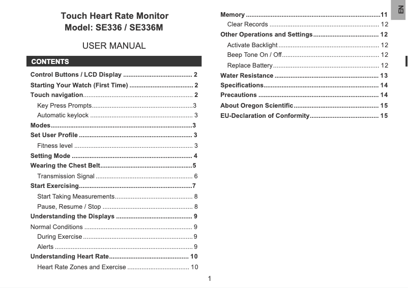 Page 1 de la notice Manuel utilisateur Oregon Scientific SE336