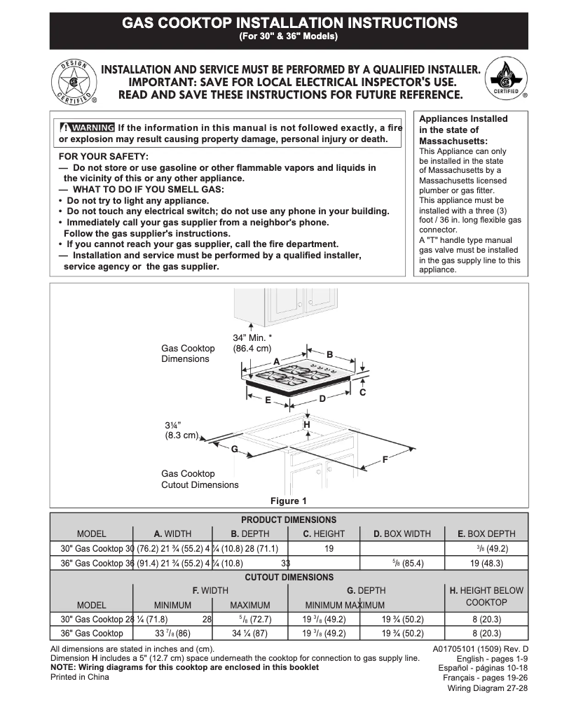 Page n°1 - Guide d'installation Frigidaire FGGC3045QB
