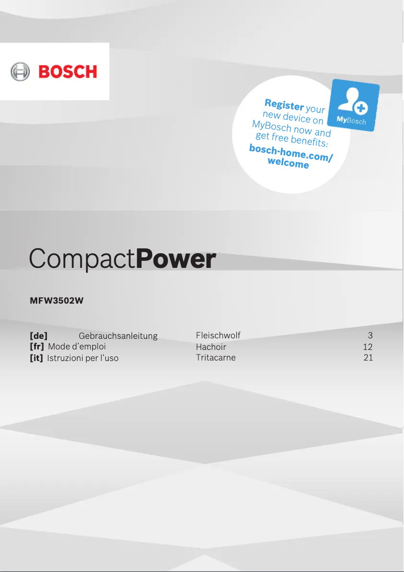 Page 1 of the manual User Manual Bosch CompactPower MFW3502W