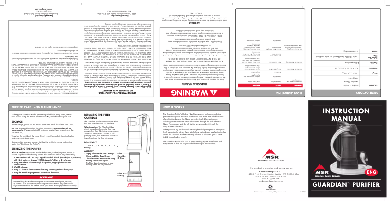 Page 1 de la notice Manuel utilisateur MSR Guardian Purifier