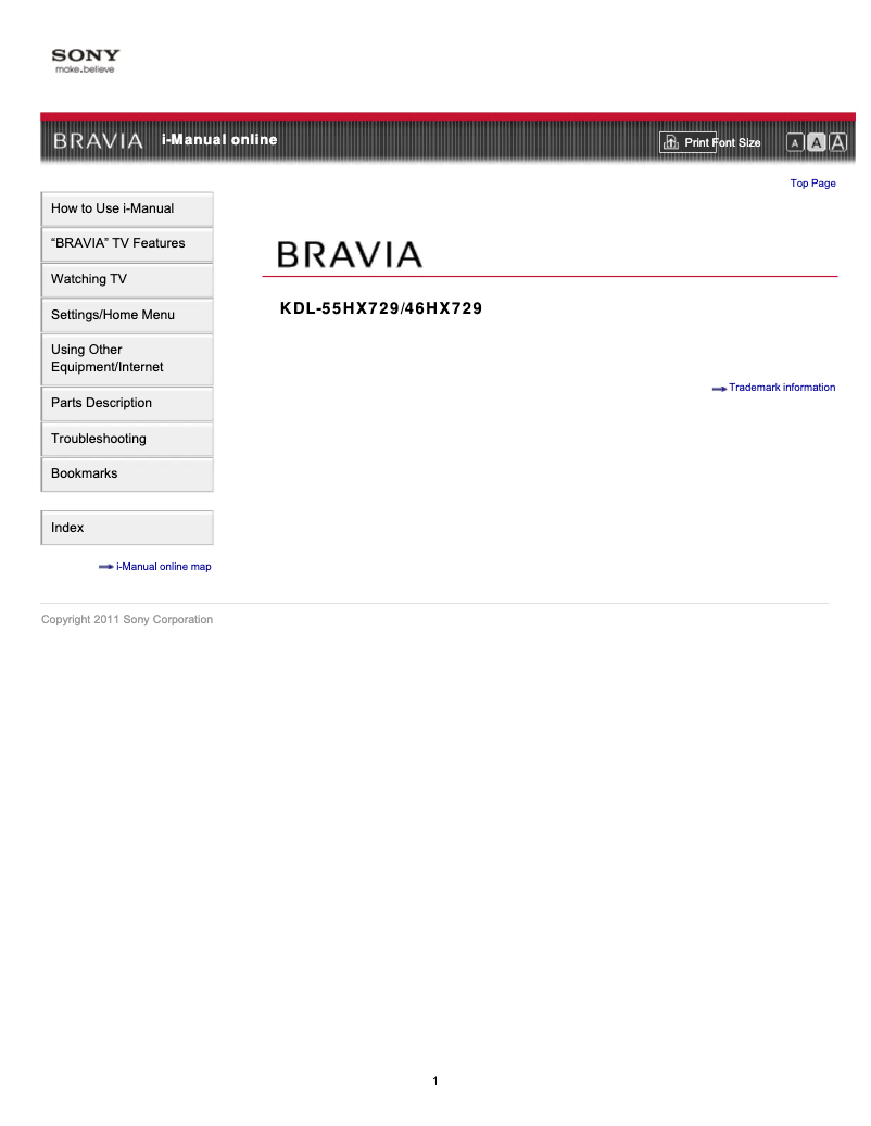 Page 1 de la notice Manuel utilisateur Sony Bravia KDL-46HX729