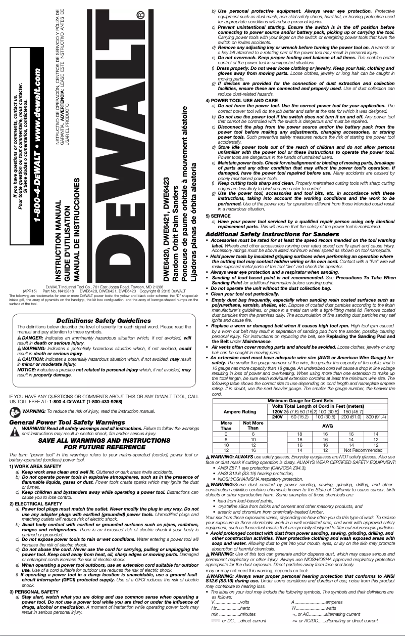 Page n°1 - Manuel utilisateur DeWalt DWE6420
