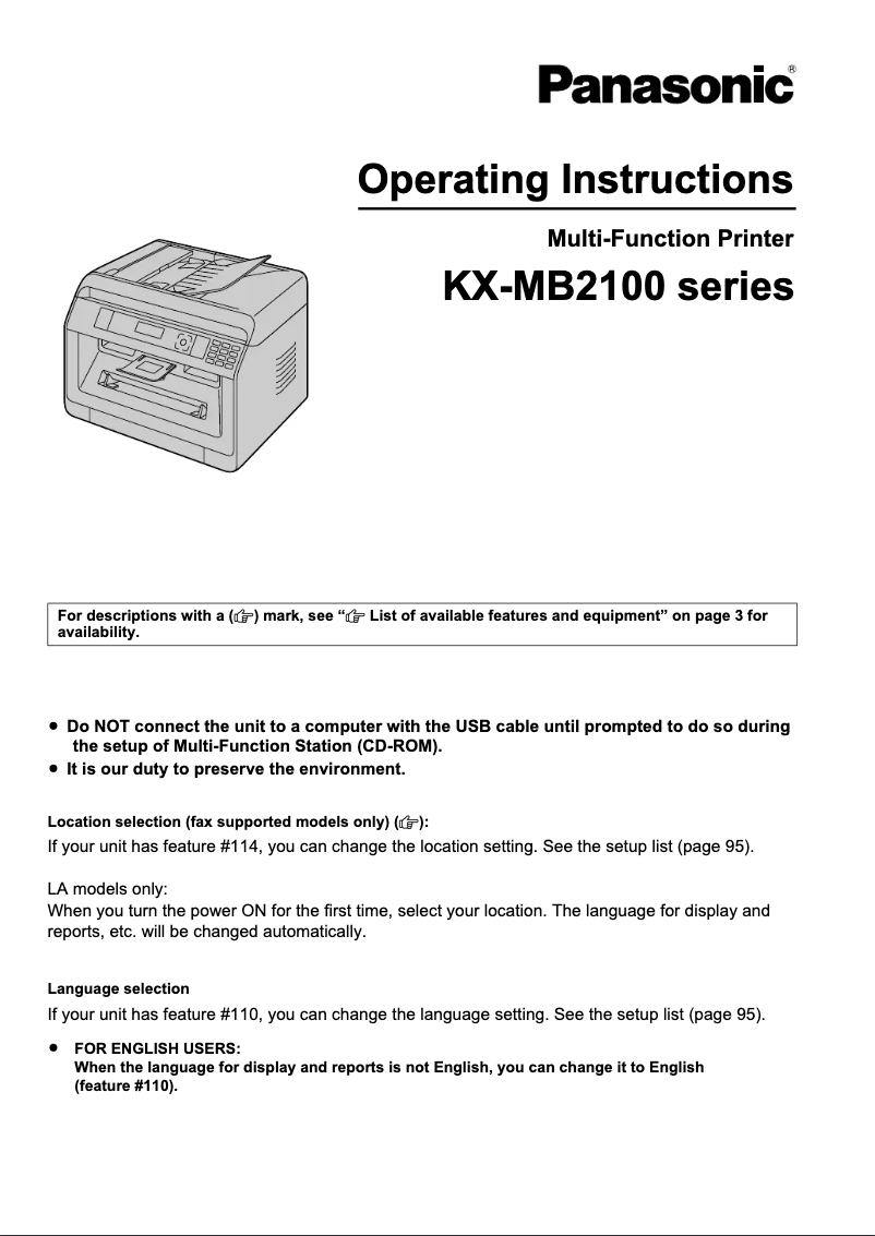Page 1 de la notice Manuel utilisateur Panasonic KX-MB2178HK